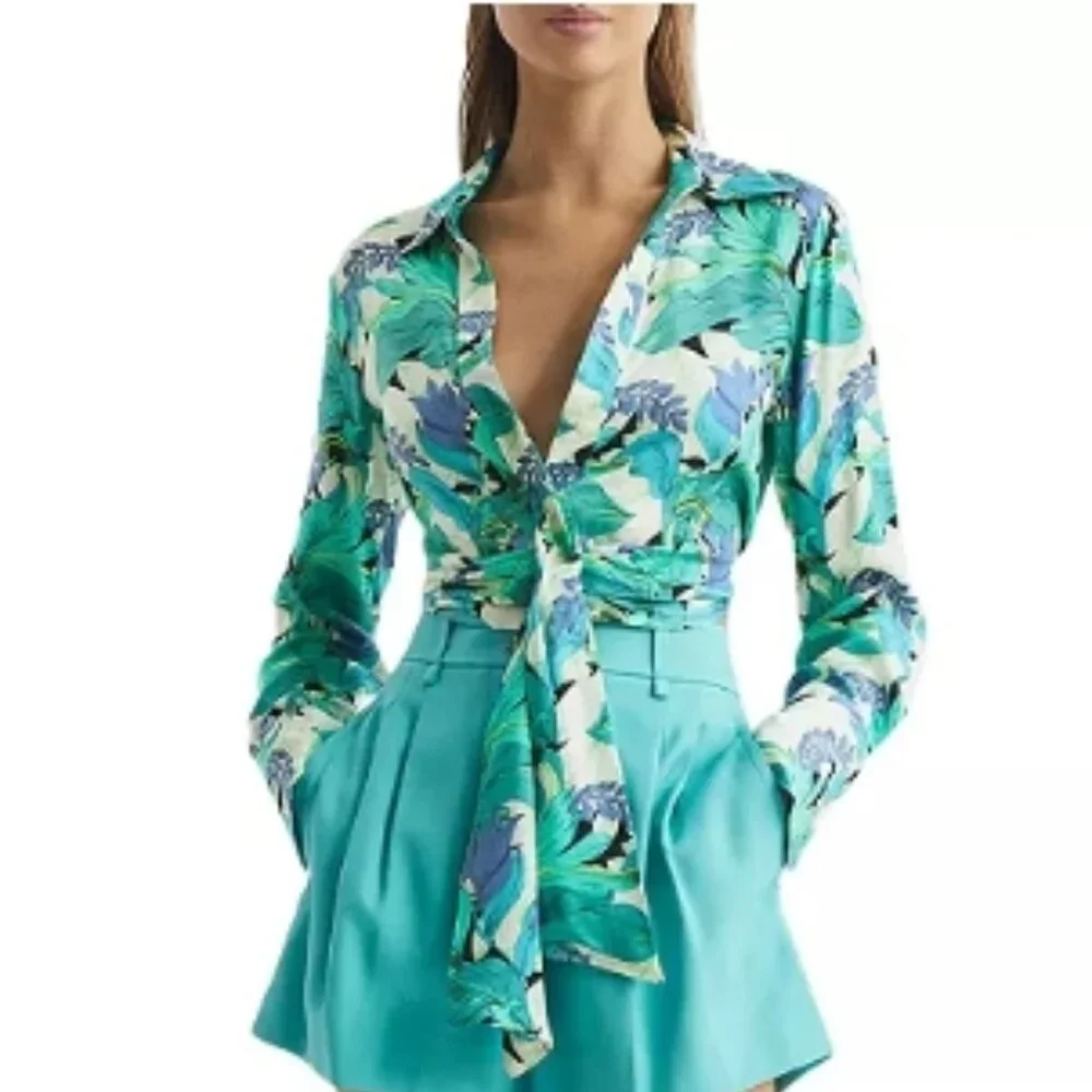REISS Dana Tie Front Shirt – Aquamarine – US 4 – NWT - Picture 3 of 11